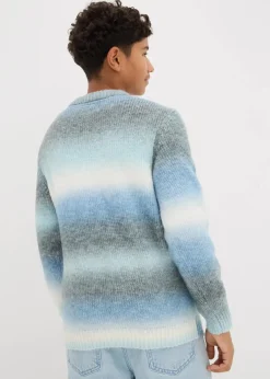 bonprix Jungen 9-16 Jahre·Bademode|Jungen 9-16 Jahre·Sweat & Strick|Grobstrick-Pullover mit Farbverlauf grau meliert/hellblau/blau/wollweiß