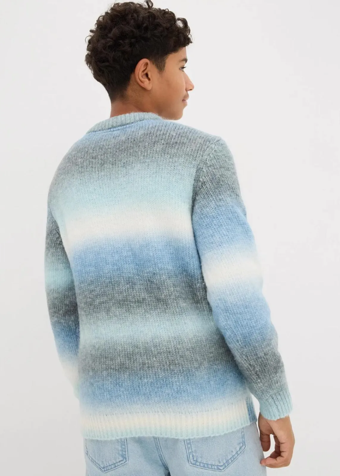 bonprix Jungen 9-16 Jahre·Bademode|Jungen 9-16 Jahre·Sweat & Strick|Grobstrick-Pullover mit Farbverlauf grau meliert/hellblau/blau/wollweiß