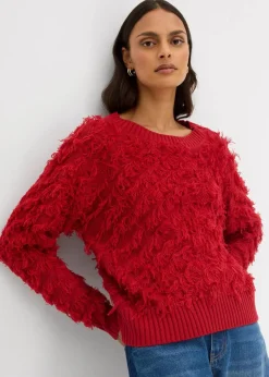 bonprix Nachhaltigere Materialien|Pullover & Strickjacken|Grobstrick-Pullover mit Fransen chillirot