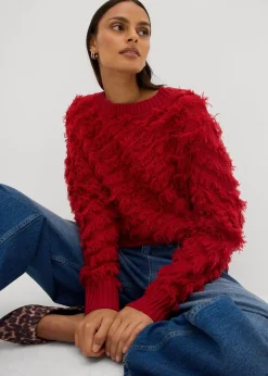bonprix Nachhaltigere Materialien|Pullover & Strickjacken|Grobstrick-Pullover mit Fransen chillirot