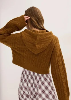 bonprix Bekleidung·Umstandsmode|Strickmode|Grobstrick-Pullover mit Kapuze cognac braun