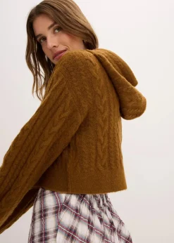 bonprix Bekleidung·Umstandsmode|Strickmode|Grobstrick-Pullover mit Kapuze cognac braun