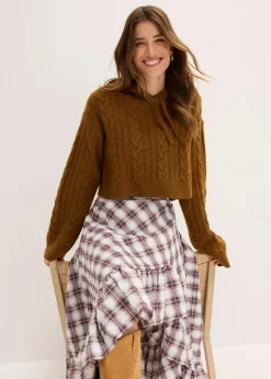 bonprix Bekleidung·Umstandsmode|Strickmode|Grobstrick-Pullover mit Kapuze cognac braun