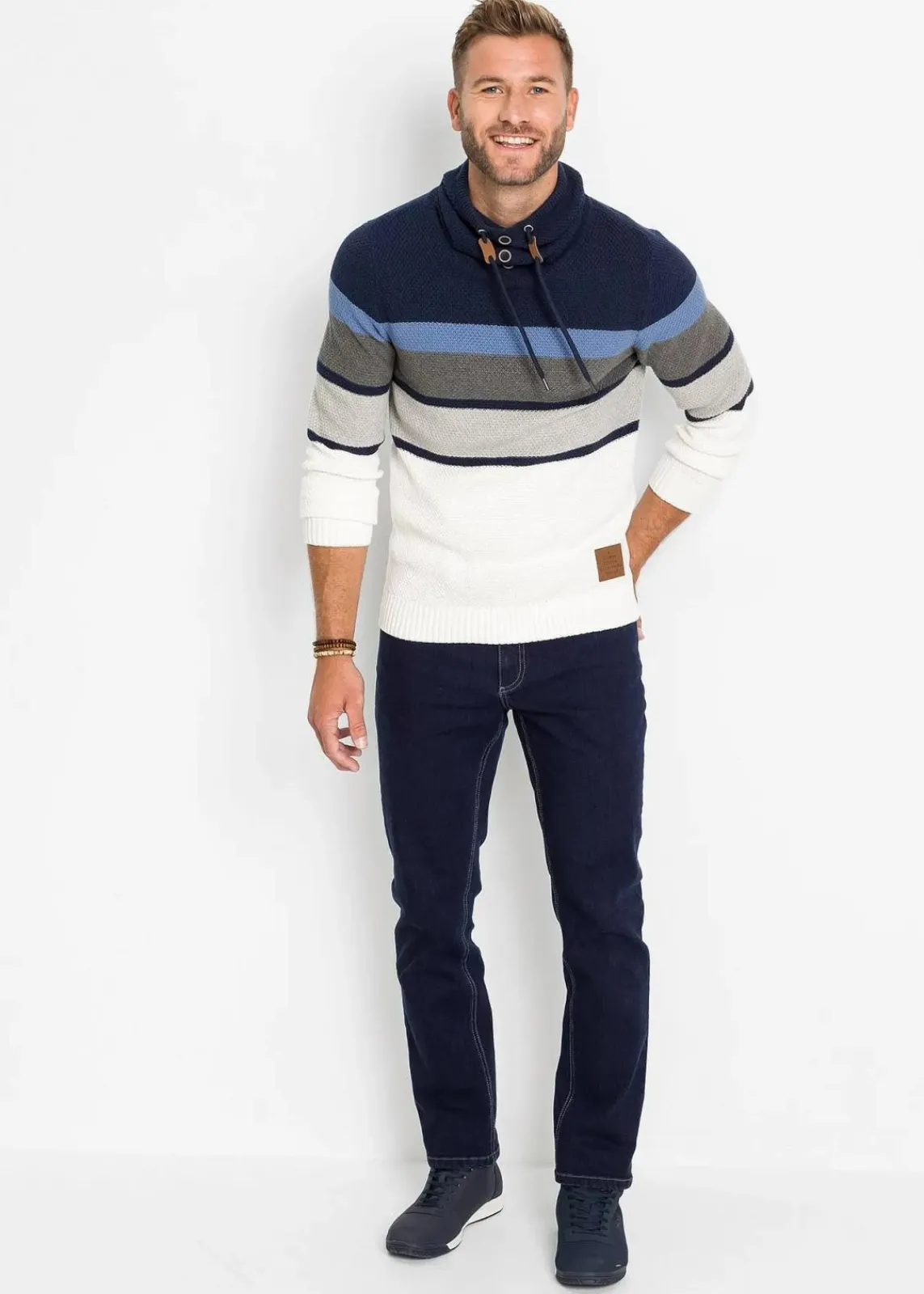 Grobstrickpullover mit Schlauchkragen aus reiner Baumwolle|bonprix Online