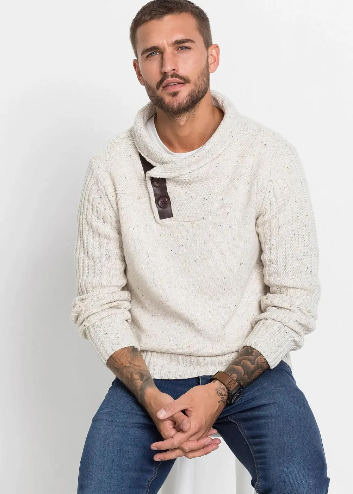 Grobstrick-Pullover mit Schalkragen|bonprix Clearance
