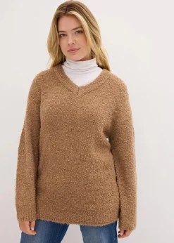 bonprix Pullover & Strickjacken|Bekleidung·Jeans|Grobstrick-Pullover mit V-Ausschnitt camel