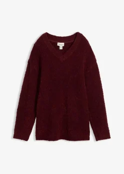bonprix Bekleidung·Umstandsmode|Strickmode|Grobstrick-Pullover mit V-Ausschnitt dunkelbeere