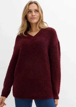 bonprix Bekleidung·Umstandsmode|Strickmode|Grobstrick-Pullover mit V-Ausschnitt dunkelbeere