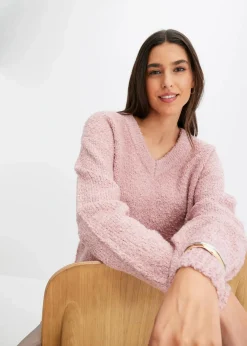 bonprix Bekleidung·Umstandsmode|Strickmode|Grobstrick-Pullover mit V-Ausschnitt aschrosa
