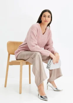 bonprix Bekleidung·Umstandsmode|Strickmode|Grobstrick-Pullover mit V-Ausschnitt aschrosa