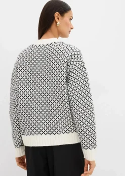 bonprix Bekleidung·Umstandsmode|Bekleidung·Jeans|Grobstrick-Pullover mit Wollanteil schwarz/wollweiß graphisch