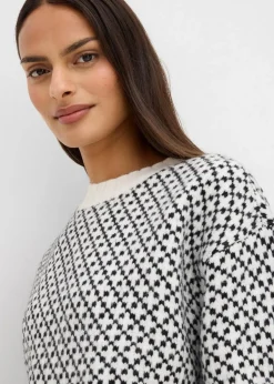 bonprix Bekleidung·Umstandsmode|Bekleidung·Jeans|Grobstrick-Pullover mit Wollanteil schwarz/wollweiß graphisch