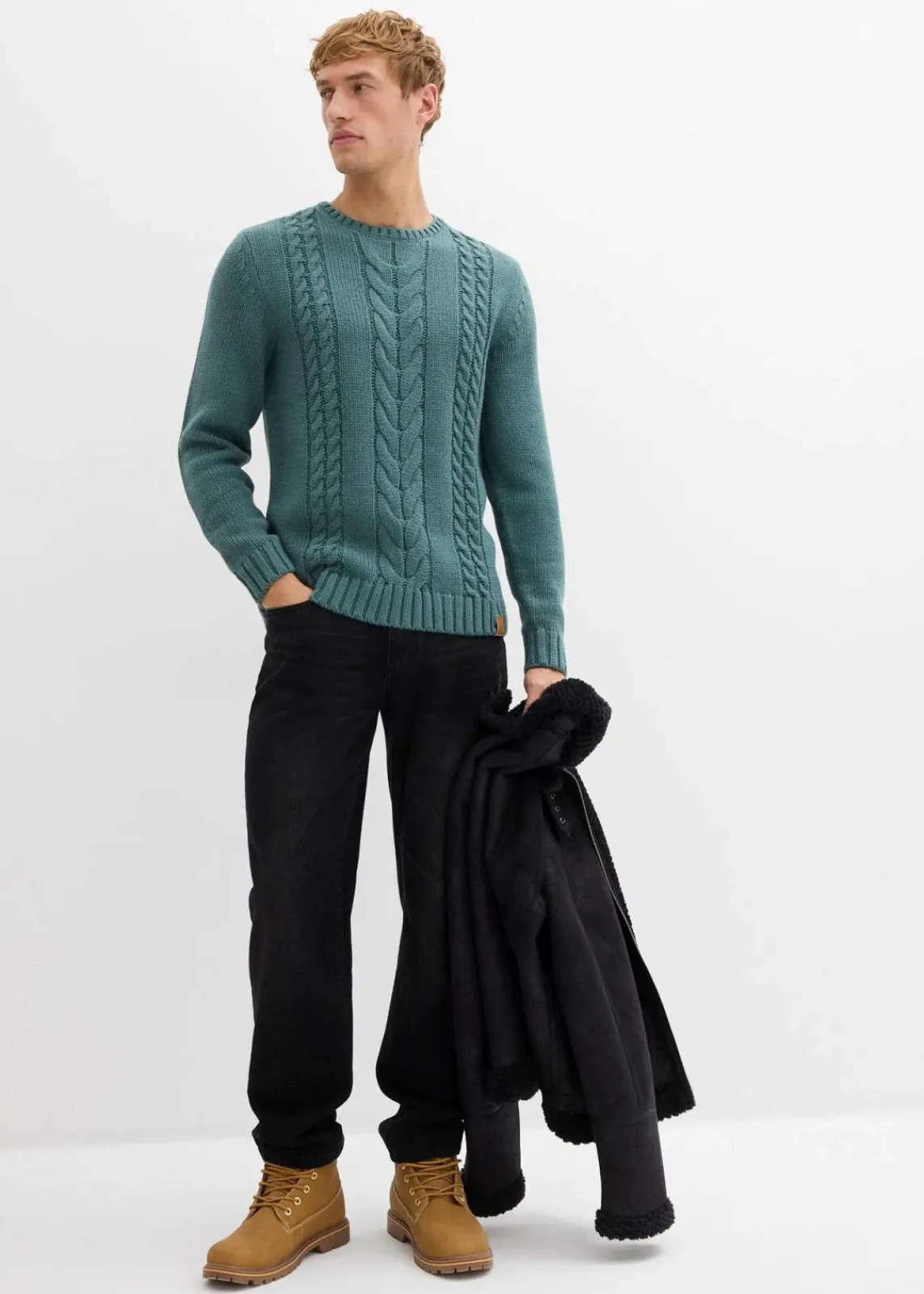 Grobstrick-Pullover mit Zopfmuster|bonprix Clearance