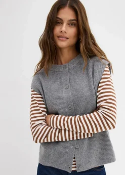 bonprix Bekleidung·Röcke|Bekleidung·Jeans|Grobstrick-Pullunder grau meliert meliert