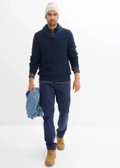 bonprix Große Größen|Pullover & Strickjacken|Grobstrick-Schallkragenpullover mit Waffelstruktur dunkelblau