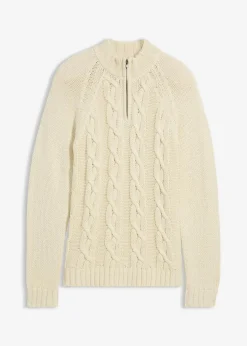 bonprix Große Größen|Pullover & Strickjacken|Grobstrick-Troyer mit Zopfmuster aus weichem Baumwollmix natur