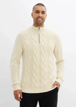 bonprix Große Größen|Pullover & Strickjacken|Grobstrick-Troyer mit Zopfmuster aus weichem Baumwollmix natur