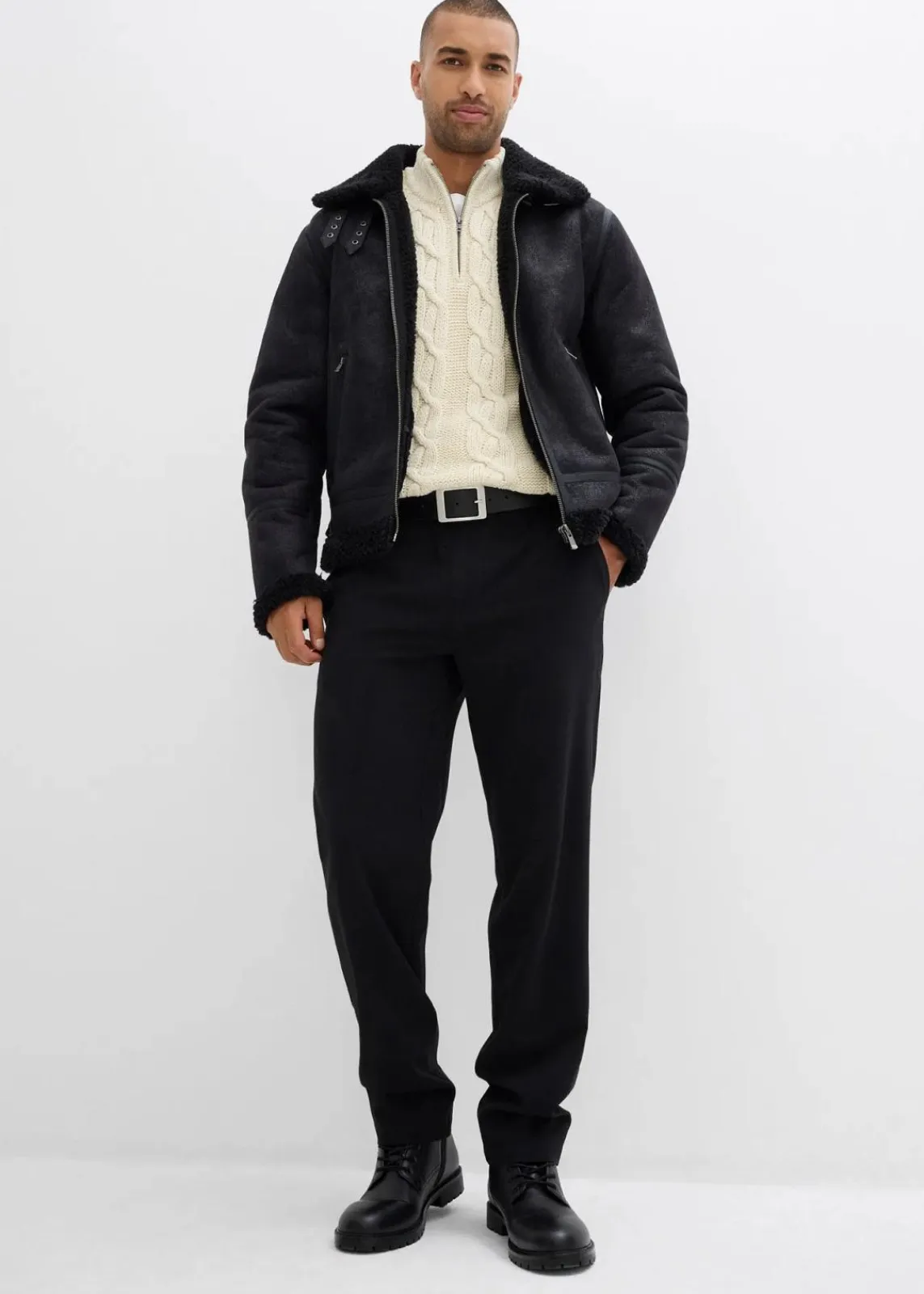 bonprix Große Größen|Pullover & Strickjacken|Grobstrick-Troyer mit Zopfmuster aus weichem Baumwollmix natur