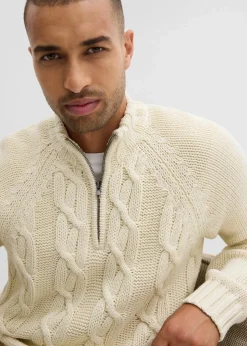 bonprix Große Größen|Pullover & Strickjacken|Grobstrick-Troyer mit Zopfmuster aus weichem Baumwollmix natur