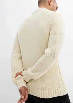 bonprix Große Größen|Pullover & Strickjacken|Grobstrick-Troyer mit Zopfmuster aus weichem Baumwollmix natur