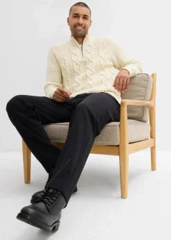 bonprix Große Größen|Pullover & Strickjacken|Grobstrick-Troyer mit Zopfmuster aus weichem Baumwollmix natur