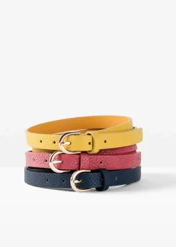 bonprix Gürtel|Gürtel (3er Pack) rauchhimbeere+dunkelblau+gelb