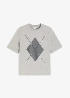 Halbarmshirt mit Pailetten und Druck|bonprix