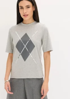 Halbarmshirt mit Pailetten und Druck|bonprix