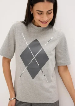 Halbarmshirt mit Pailetten und Druck|bonprix
