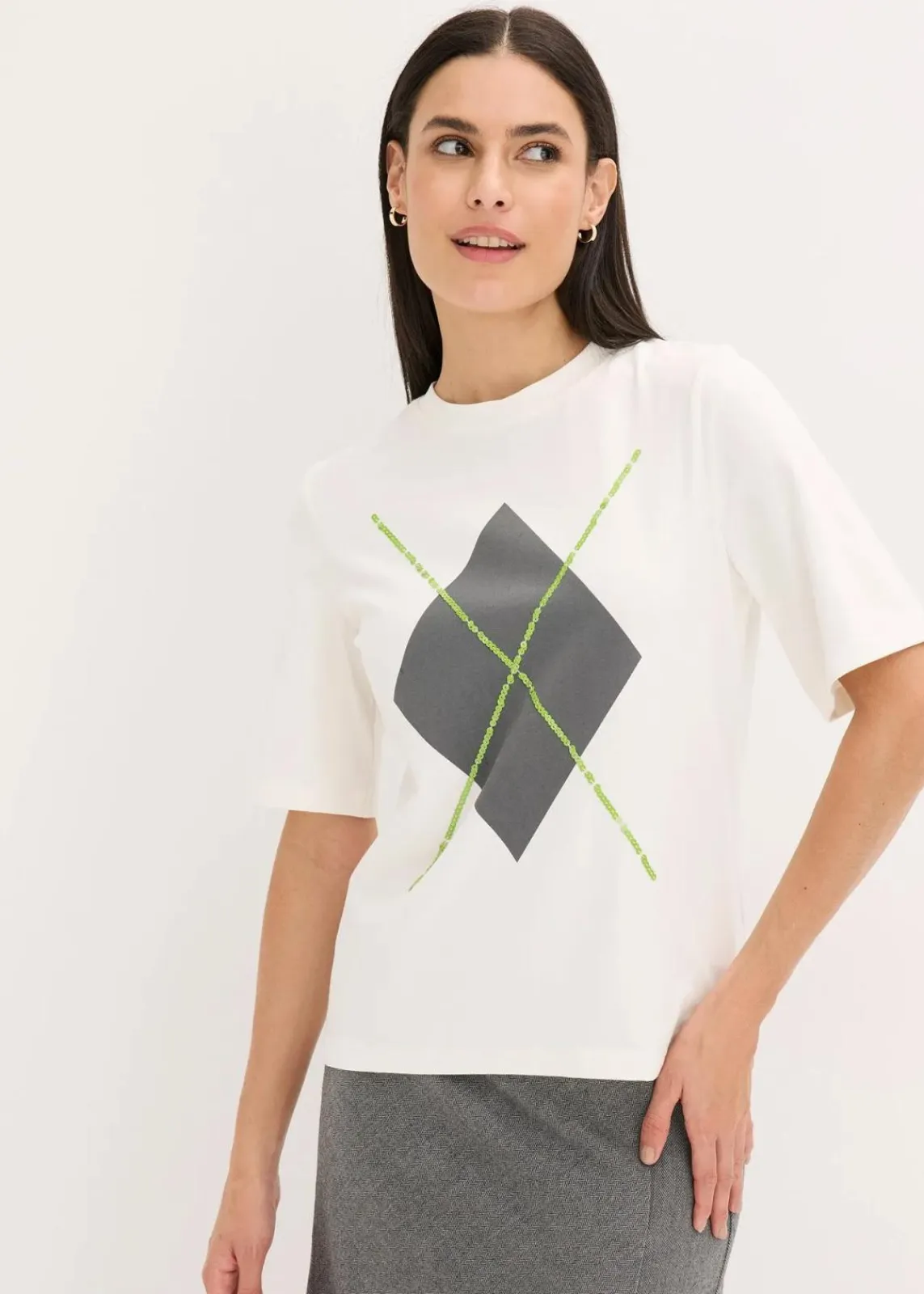 Halbarmshirt mit Pailetten und Druck|bonprix New