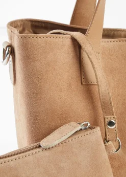 bonprix Taschen|Handtasche aus Veloursleder camel