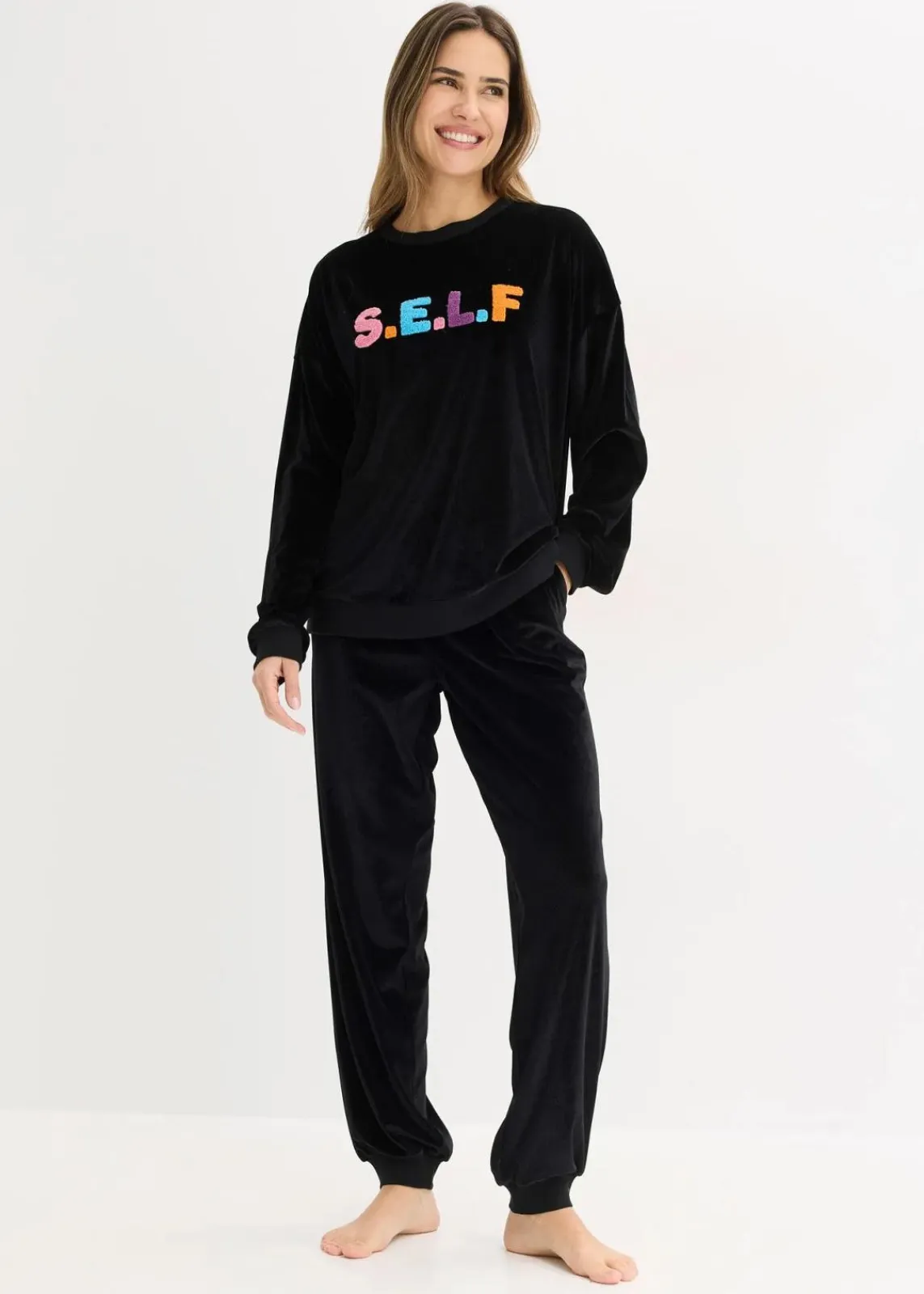 bonprix Wäsche·Homewear|Wäsche·Nachtwäsche|Hausanzug aus Samt schwarz