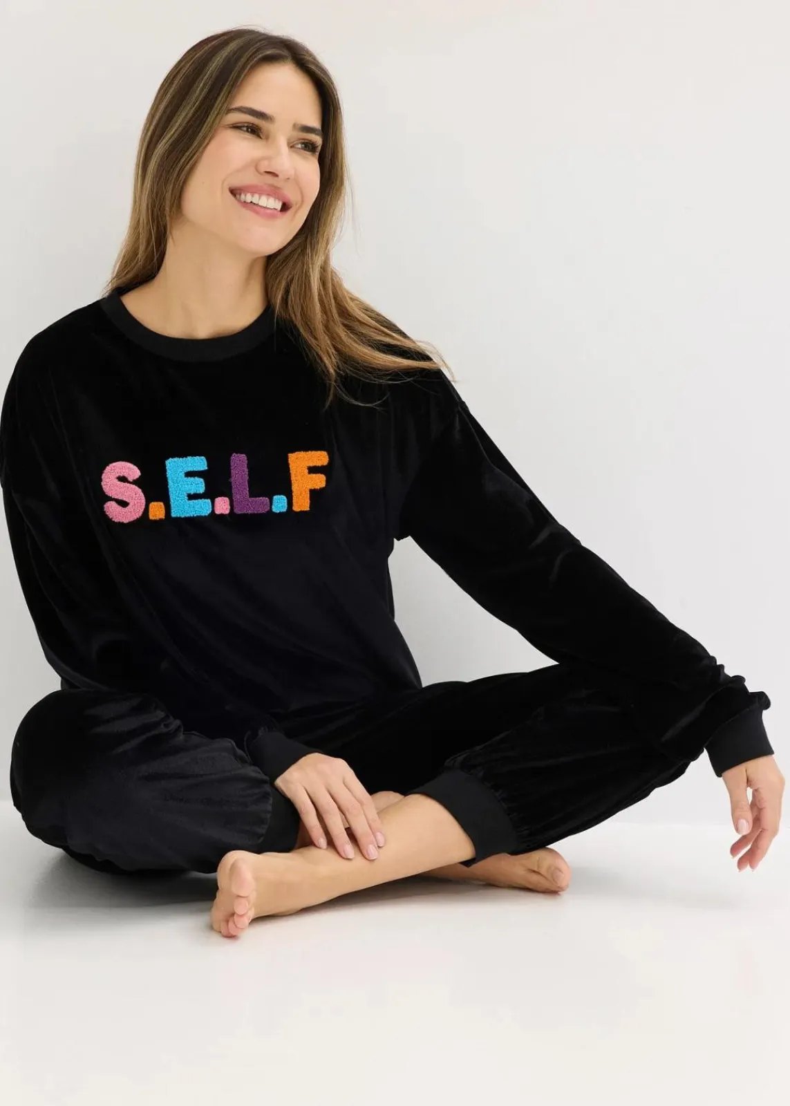 bonprix Wäsche·Homewear|Wäsche·Nachtwäsche|Hausanzug aus Samt schwarz