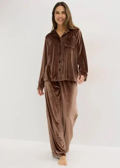 bonprix Wäsche·Homewear|Wäsche·Nachtwäsche|Hausanzug aus Samt maronenbraun