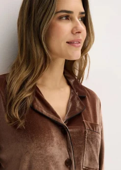 bonprix Wäsche·Homewear|Wäsche·Nachtwäsche|Hausanzug aus Samt maronenbraun