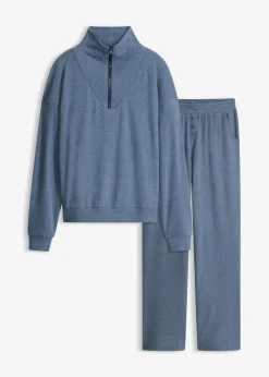bonprix Wäsche·Homewear|Wäsche·Nachtwäsche|Hausanzug aus softem Waffeljersey dunkelblau meliert