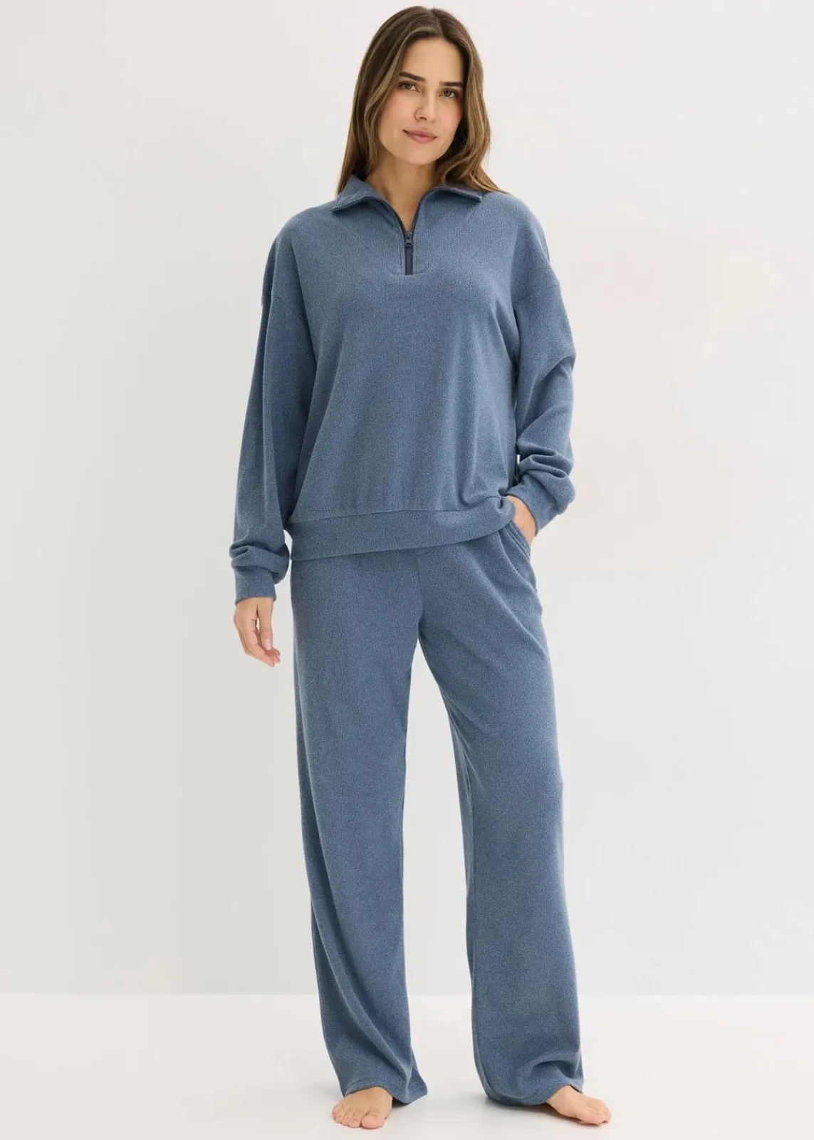 bonprix Wäsche·Homewear|Wäsche·Nachtwäsche|Hausanzug aus softem Waffeljersey dunkelblau meliert