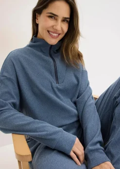 bonprix Wäsche·Homewear|Wäsche·Nachtwäsche|Hausanzug aus softem Waffeljersey dunkelblau meliert