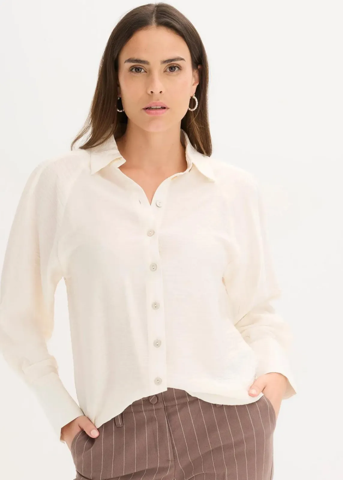 bonprix Blusen & Tuniken|Bekleidung·Jacken & Mäntel|Hemdbluse wollweiß