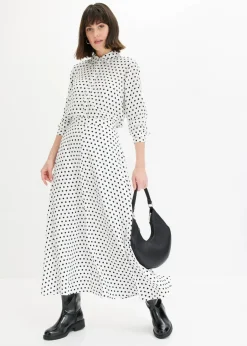 bonprix Bekleidung·Jacken & Mäntel|Blusen & Tuniken|Hemdbluse aus feinem Satin weiß/schwarz gepunktet