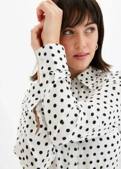 bonprix Bekleidung·Jacken & Mäntel|Blusen & Tuniken|Hemdbluse aus feinem Satin weiß/schwarz gepunktet