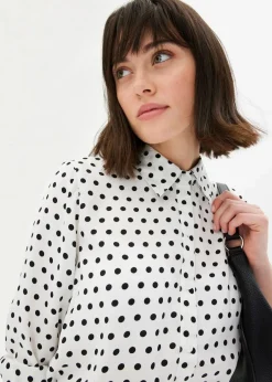 bonprix Bekleidung·Jacken & Mäntel|Blusen & Tuniken|Hemdbluse aus feinem Satin weiß/schwarz gepunktet