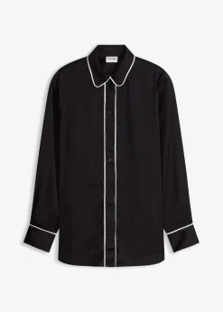 bonprix Bekleidung·Jacken & Mäntel|Blusen & Tuniken|Hemdbluse aus fließendem Satin schwarz/wollweiß