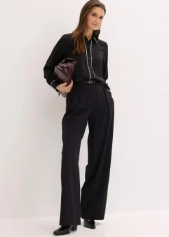 bonprix Bekleidung·Jacken & Mäntel|Blusen & Tuniken|Hemdbluse aus fließendem Satin schwarz/wollweiß