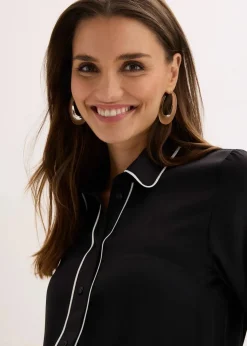 bonprix Bekleidung·Jacken & Mäntel|Blusen & Tuniken|Hemdbluse aus fließendem Satin schwarz/wollweiß