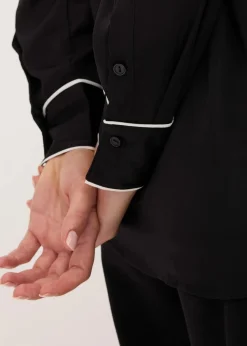 bonprix Bekleidung·Jacken & Mäntel|Blusen & Tuniken|Hemdbluse aus fließendem Satin schwarz/wollweiß