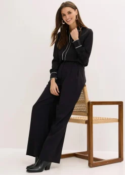 bonprix Bekleidung·Jacken & Mäntel|Blusen & Tuniken|Hemdbluse aus fließendem Satin schwarz/wollweiß