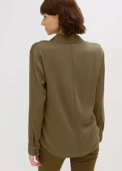 bonprix Bekleidung·Jacken & Mäntel|Blusen & Tuniken|Hemdbluse aus fließendem Satin erdoliv