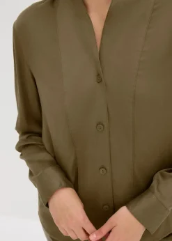 bonprix Bekleidung·Jacken & Mäntel|Blusen & Tuniken|Hemdbluse aus fließendem Satin erdoliv