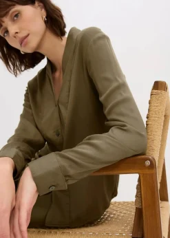 bonprix Bekleidung·Jacken & Mäntel|Blusen & Tuniken|Hemdbluse aus fließendem Satin erdoliv